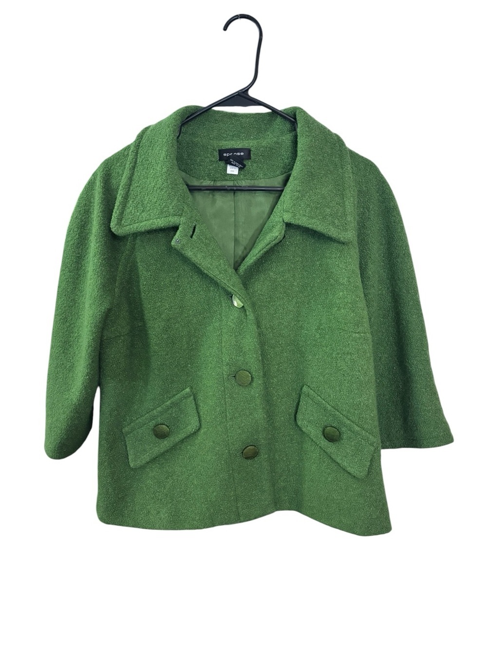 Spense Green Wool-Blend Cropped Pea Coat | Size M